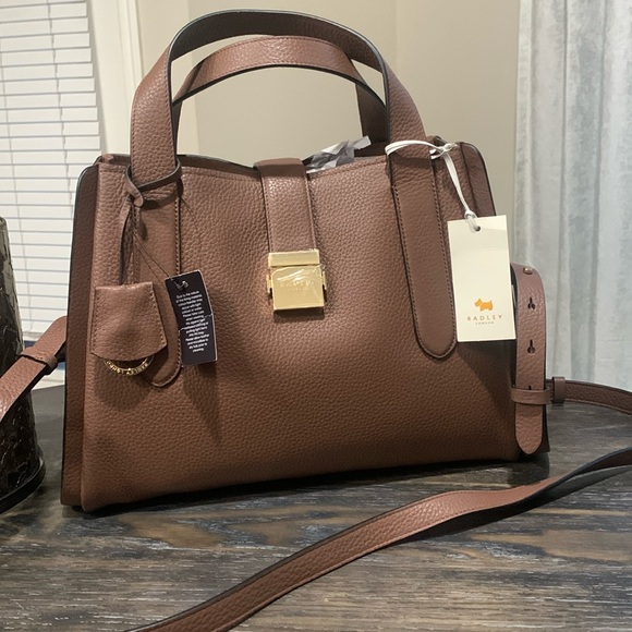 RADLEY LONDON Handbags - Radley London Sloane Street brown pebbled leather large zip top shoulder bag NWT
